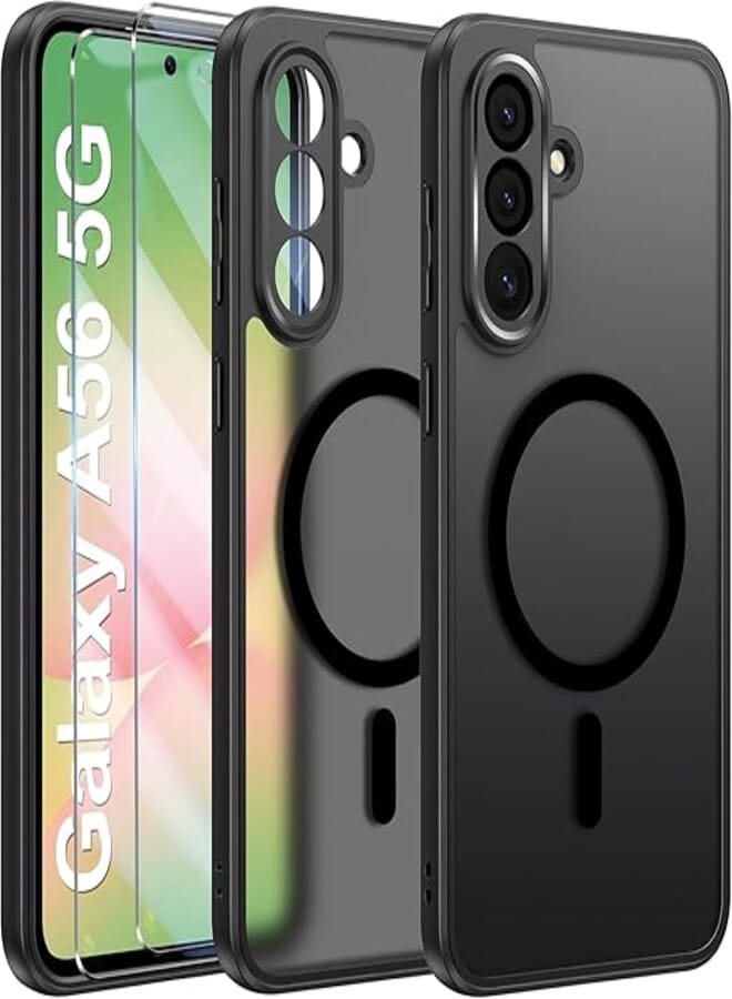 Magnetic Case for Samsung Galaxy A56 5G with MagSafe, Anti-Yellow Shockproof Camera Protector Case Cover Matte Case for Samsung A56 (Black)